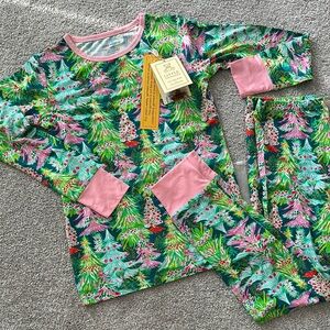 Charlie's Project- Festive Green and Pink Tree Kids Bamboo Pajamas